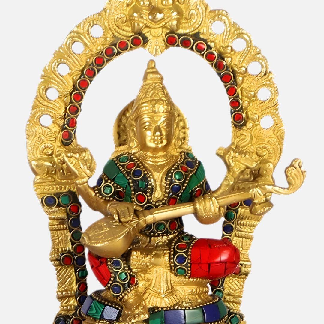 close view of Lakshmi Ganesha Saraswati Brass Idol 2
