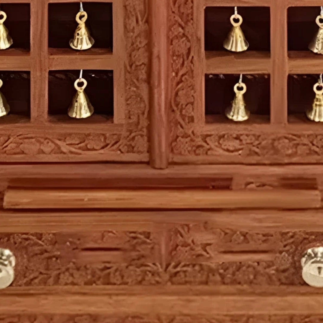 close view  of Mangalya Teak Wood Mandir (Brown) 