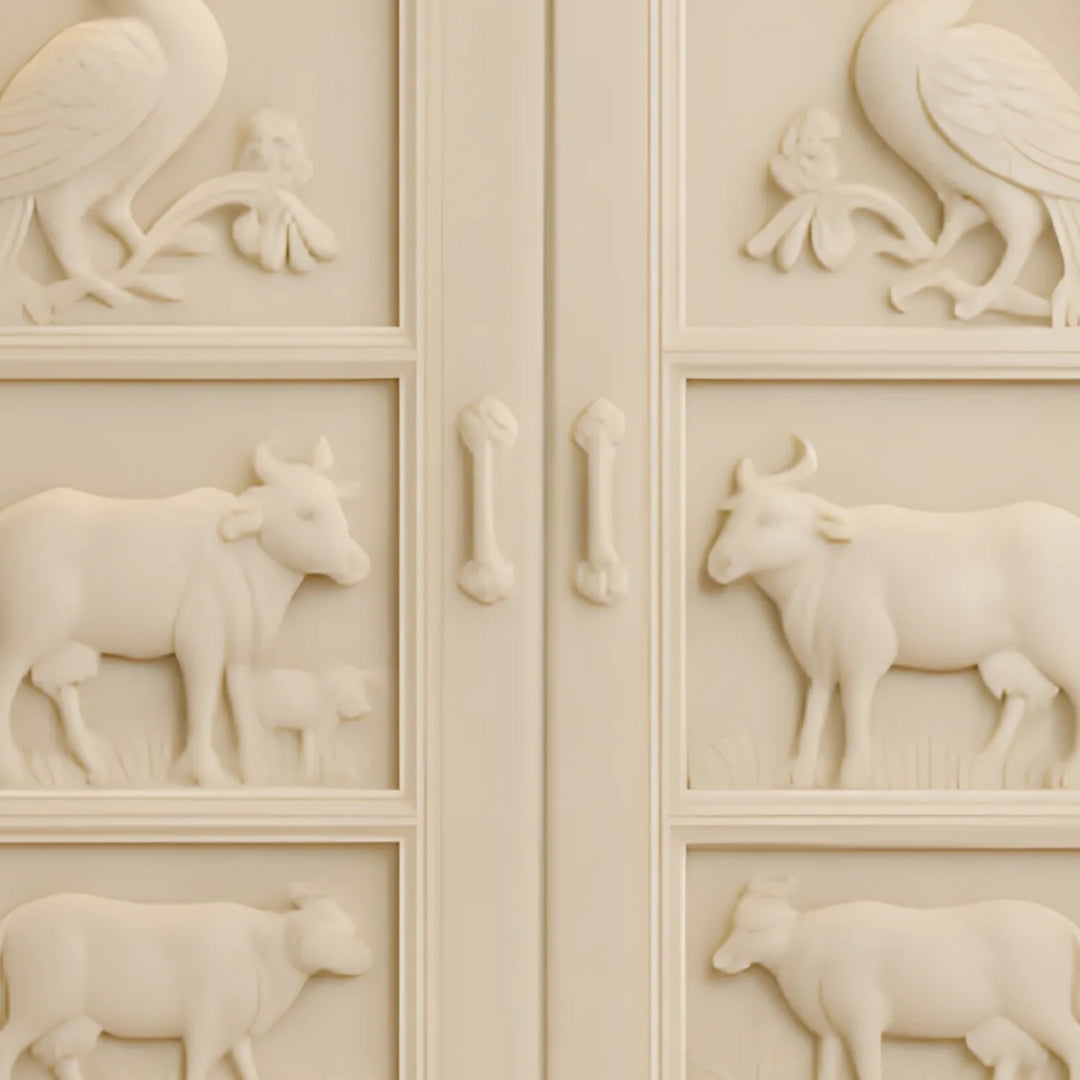 close view of Niketan Teak Wood Mandir (White) 