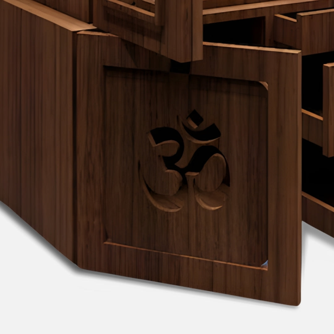 close view of Vishesh Teak Wood Mandir (Brown) 