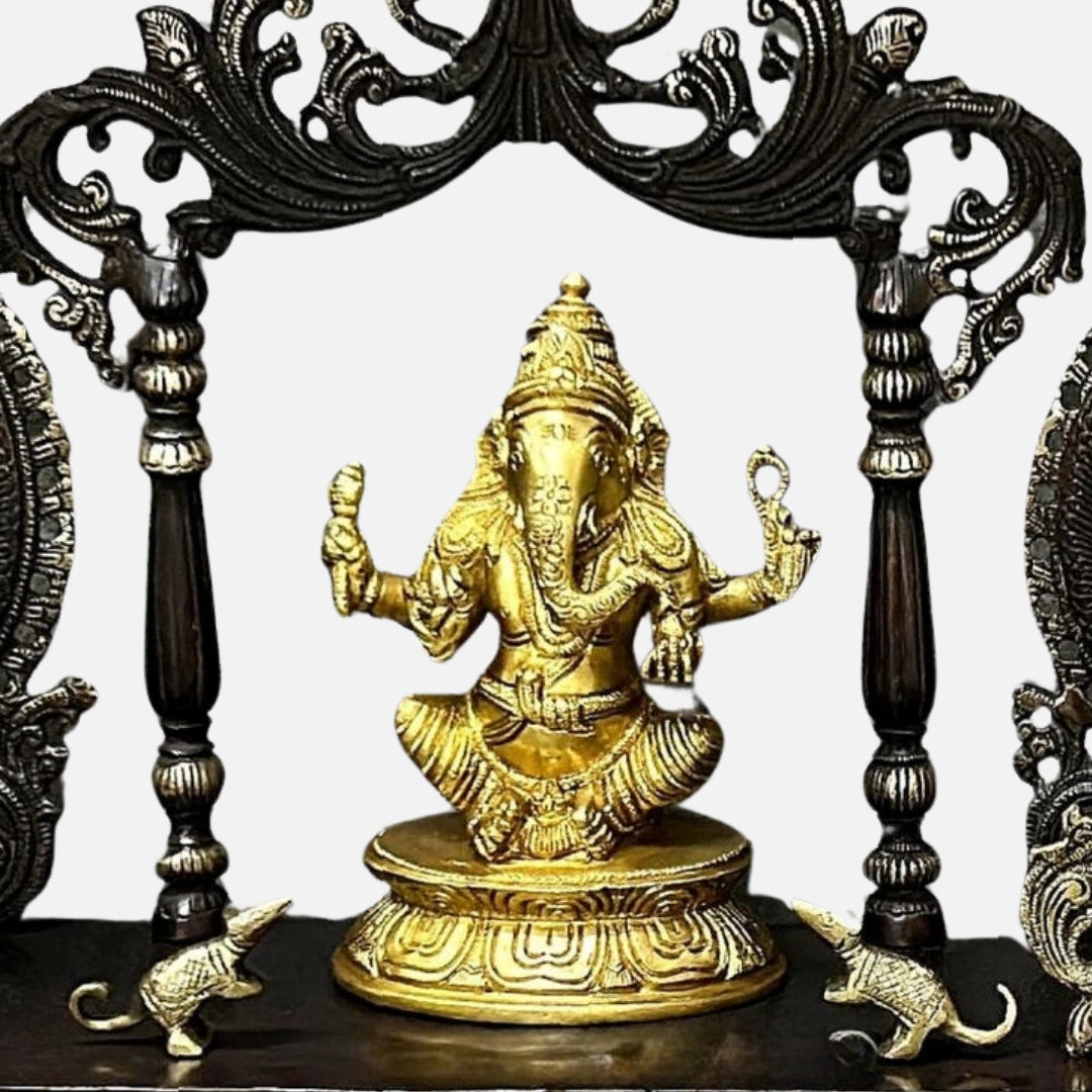close view  of Brass Lakshmi ganesh Saraswati Idol with Singhasan 1 