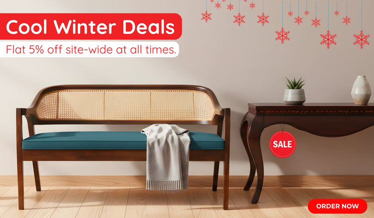 wooden cane 2 seater chair with console table