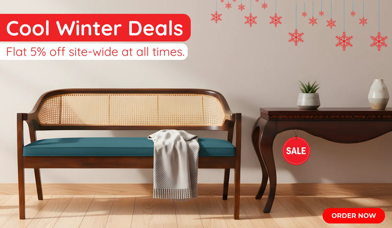 wooden cane 2 seater chair with console table