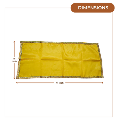 Yellow Satin Pooja Aasan with Golden Lace Border – 18x40 Inch