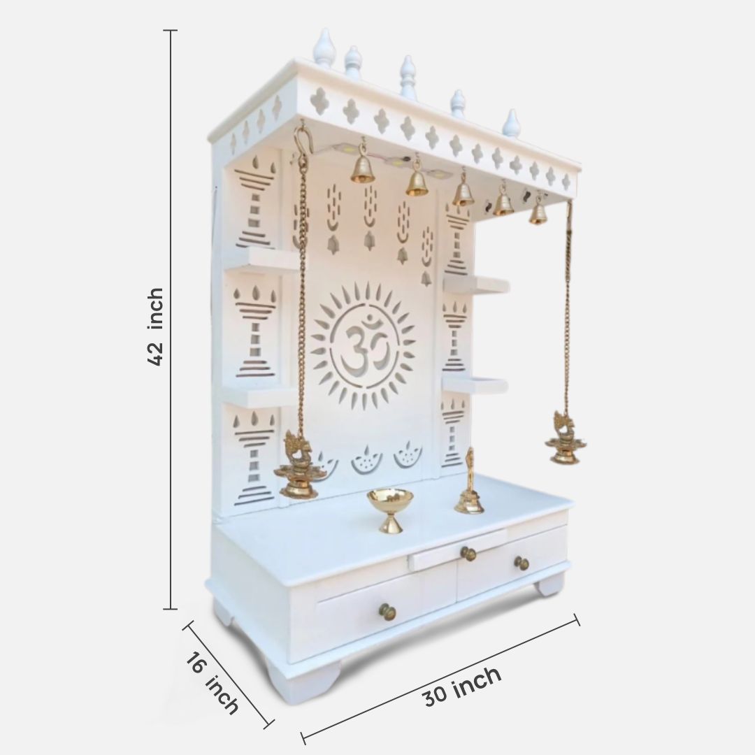 dimensions Subramanya Teak Wood Mandir (White) 