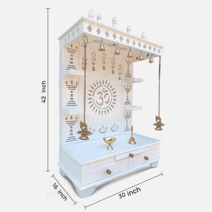 dimensions Subramanya Teak Wood Mandir (White) 