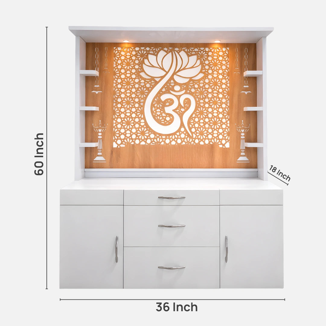 dimensions of Shubhranshi Wooden Corain Mandir (White)