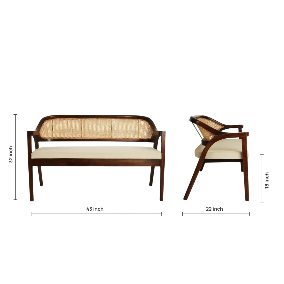 ) dimensions image of Arbor Solid Wood Love Sofa (Brown Beige