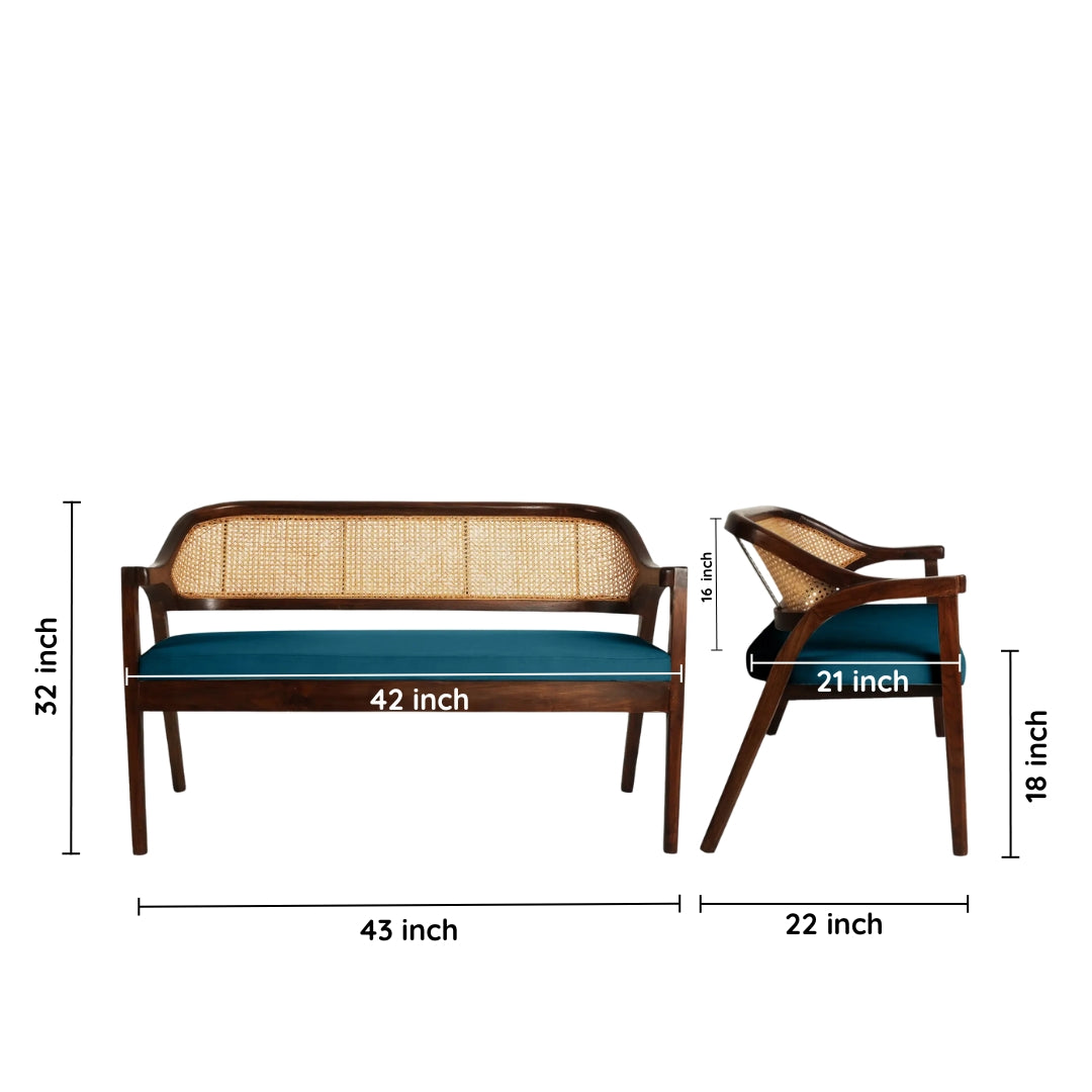 dimensions image of Arbor Solid Wood Love Sofa (Brown Blue)