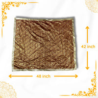 dimensions-image-of-Golden-Floral-Design-Brown-Pooja-Aasan-with-Silver-Border