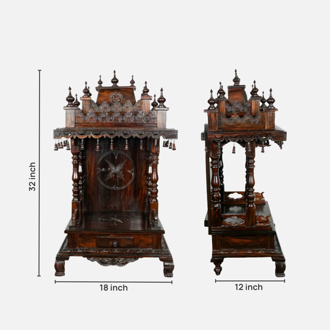 dimensions image of Meera Teak Wood Mandir (Brown)
