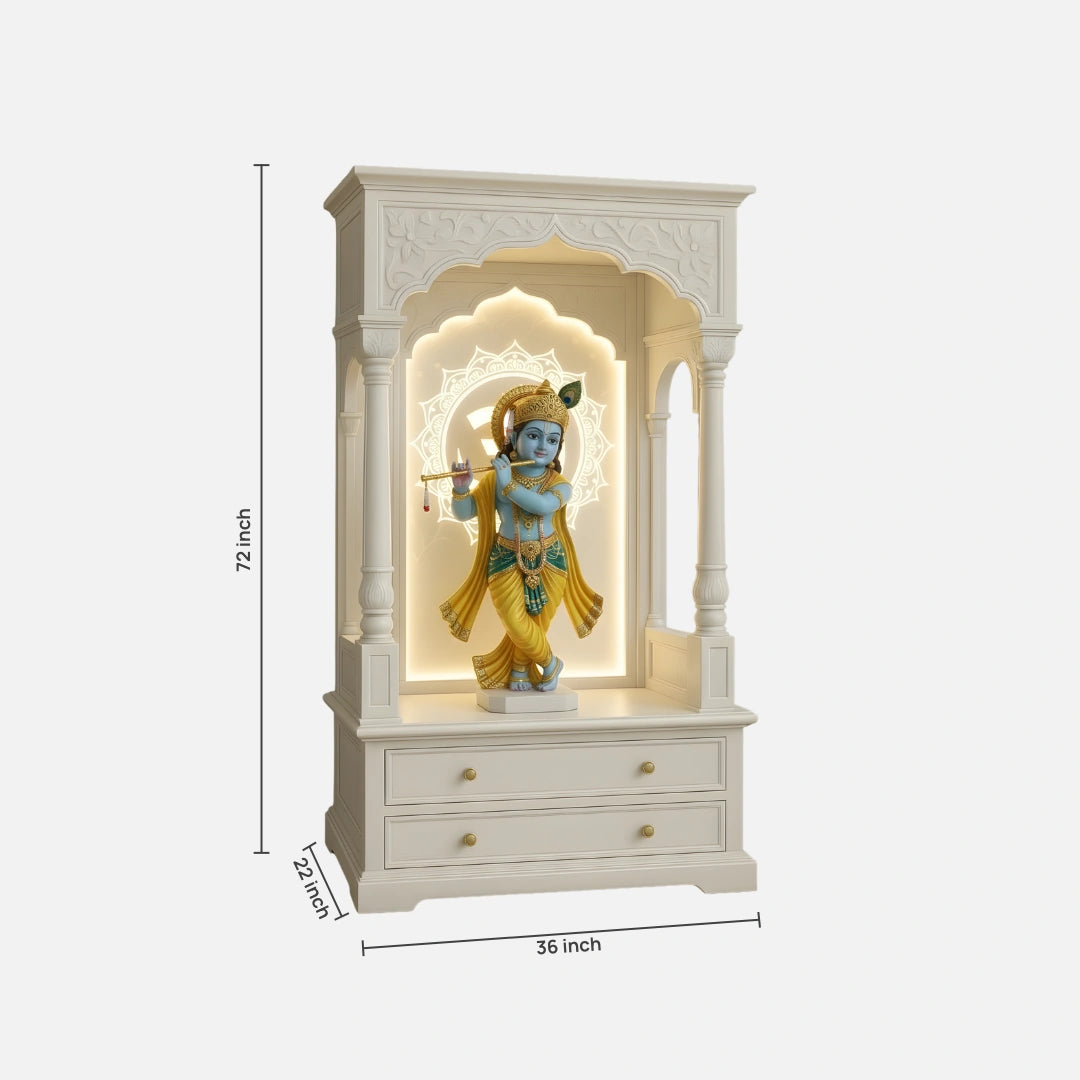 dimensions image of Nityalaya Teak Wood Mandap (White) 