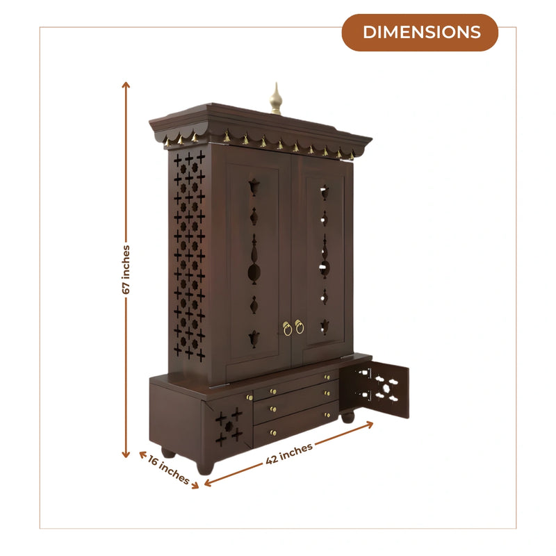 dimensions image of Omkaram Teak Wood Pooja Mandap with Door (Wenge) 