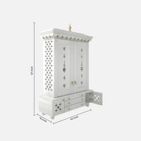 dimensions image  of Omkaram Teak Wood Pooja Mandap with Door (White) 