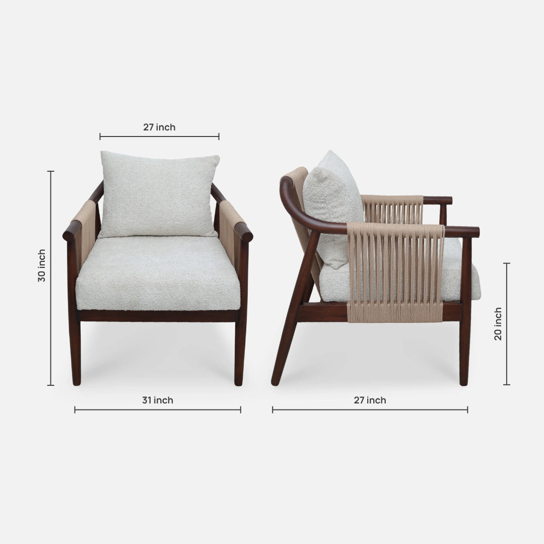 dimensions image of Tressa Teak Wood Bedroom Chair (Brown)  