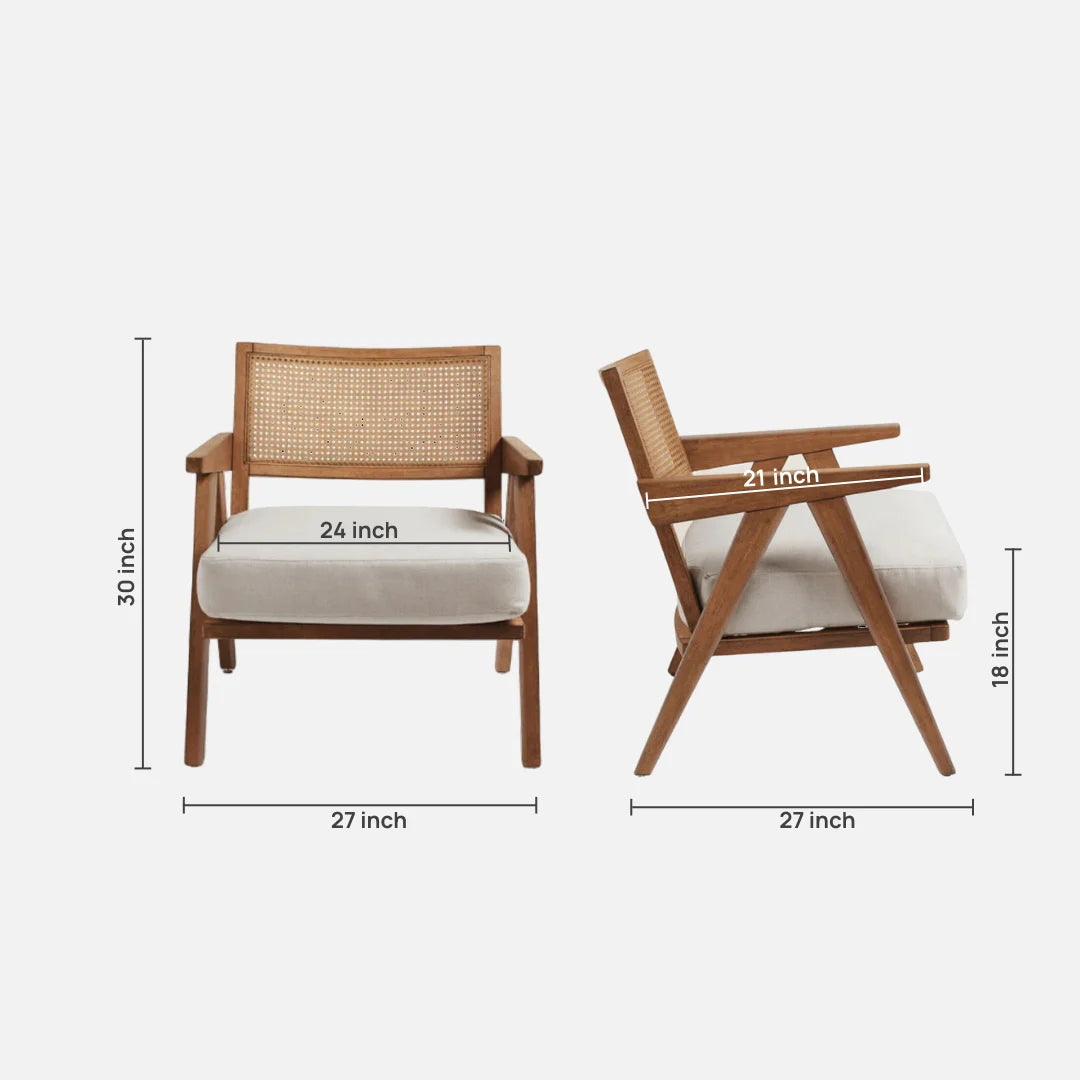 dimensions image of Velora Teak Wood Lounge Chair (Teak) 