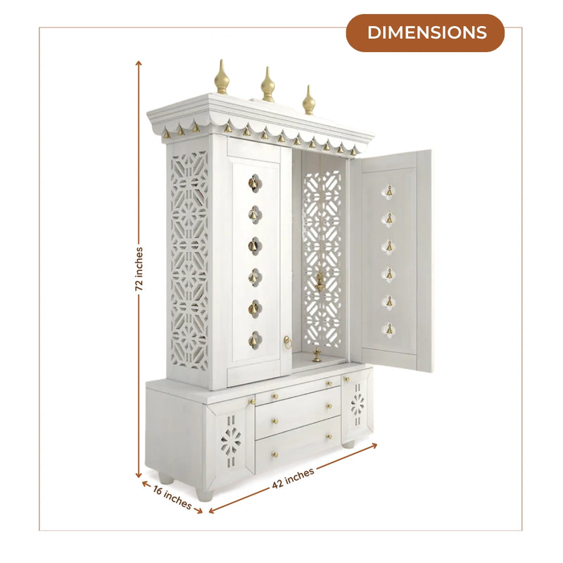  dimensions image  of  Vrittika Teak Wood Pooja Mandap with Door (White) 