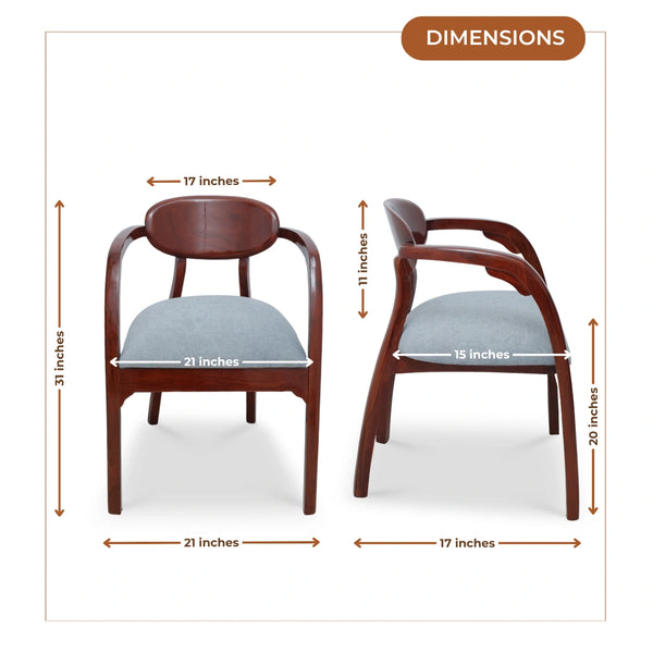 dimensions of Abetos Teak Wood Arm Chair (Brown Grey)