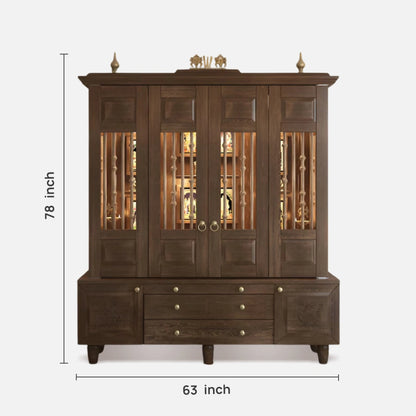 dimensions of Anandam Teak Wood Pooja Mandap with Door (Brown)
