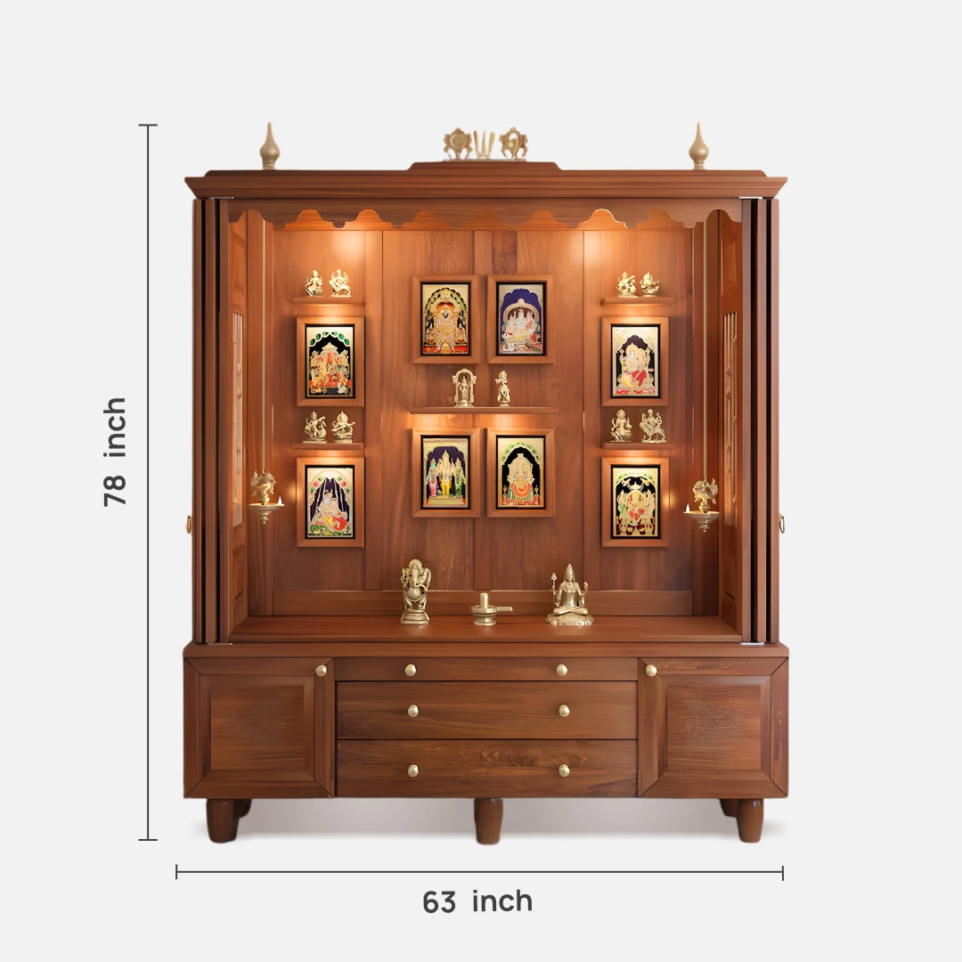 dimensions  of Anandam Teak Wood Pooja Mandap with Door (Teak) 