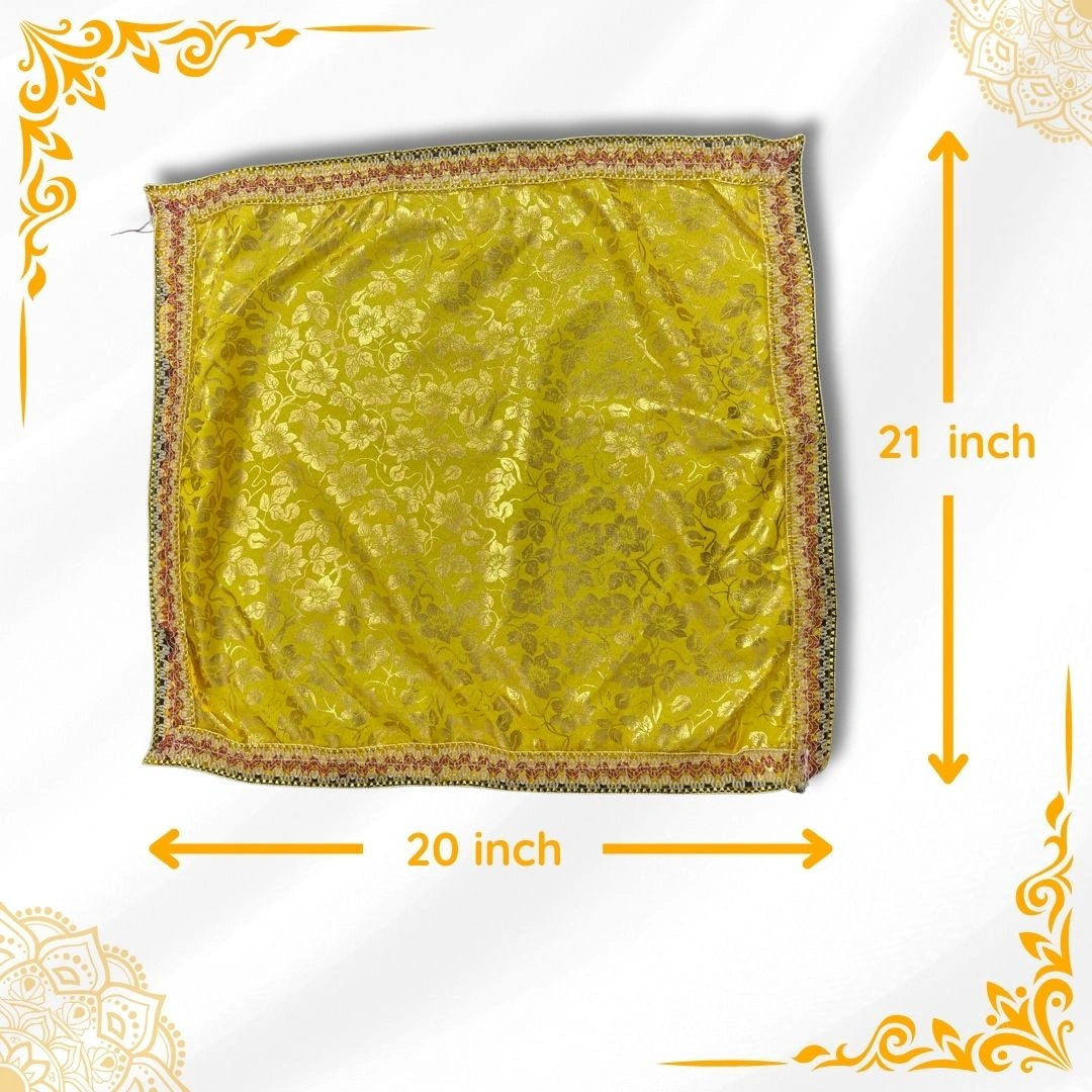 dimensions of  Golden Floral Pooja Aasan with Lace Border
