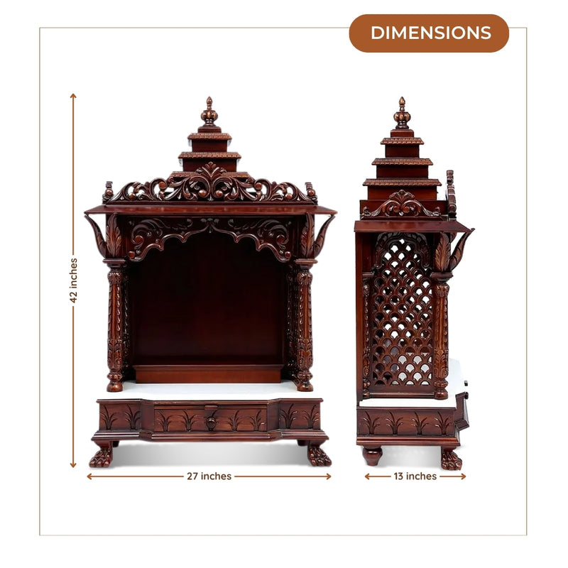 dimensions of Hiranya Teak Wood Mandir (Brown)  