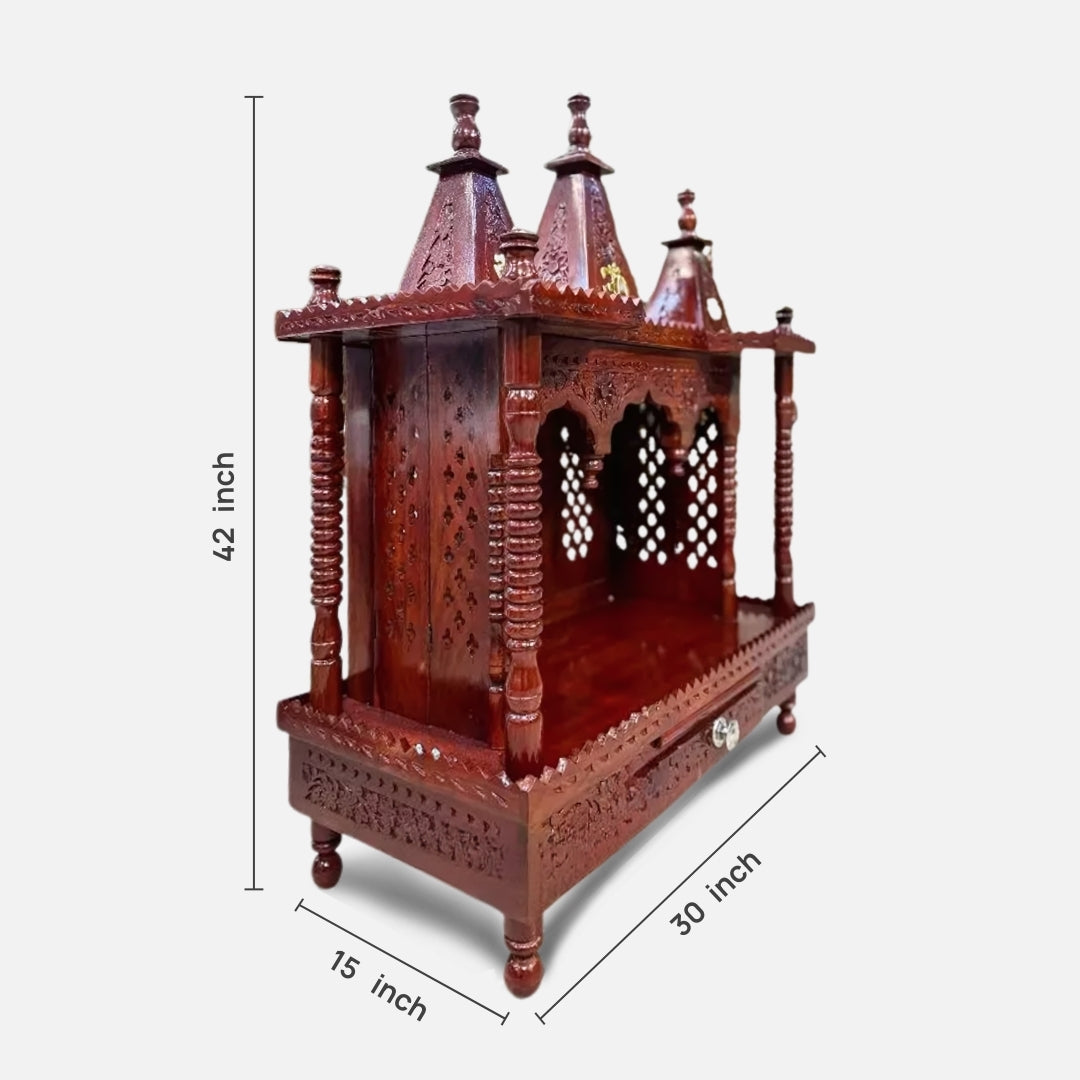 dimensions of Kaveri Teak Wood Mandir (Brown) 