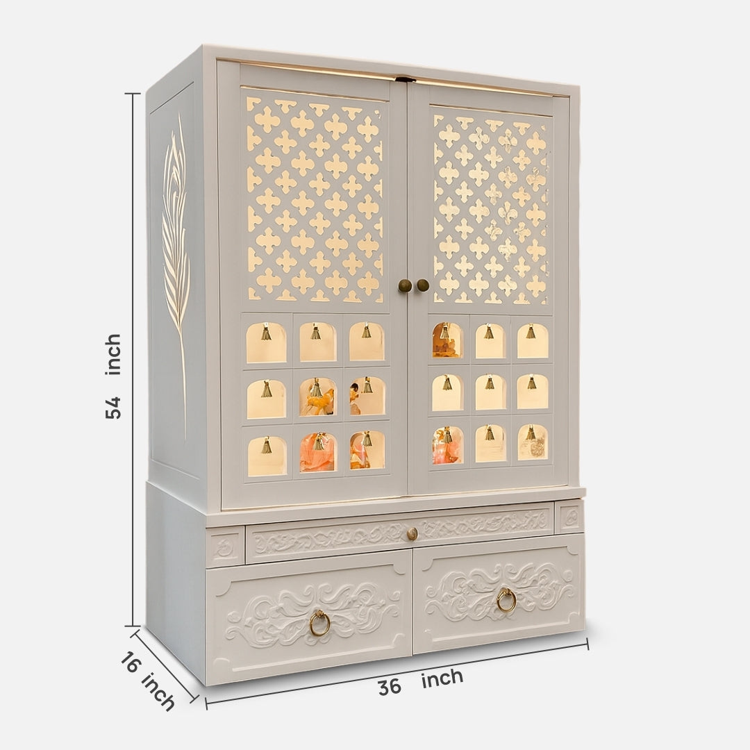 dimensions of Mantralaya Teak Wood Mandir (White) 