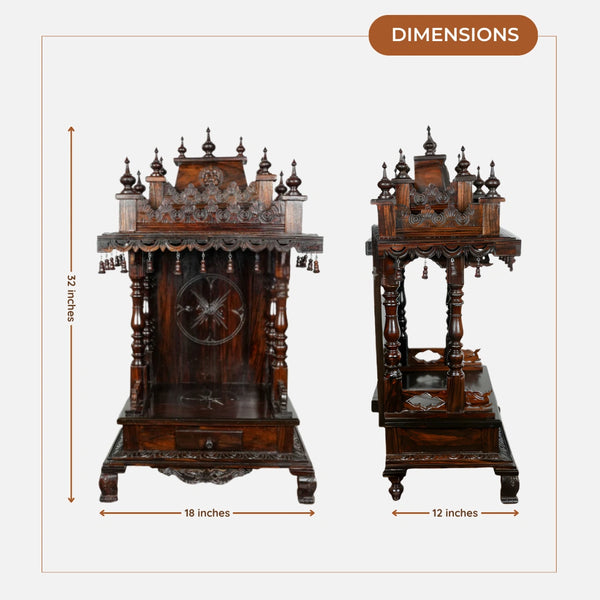 dimensions view of Meera Teak Wood Mandir (Brown)