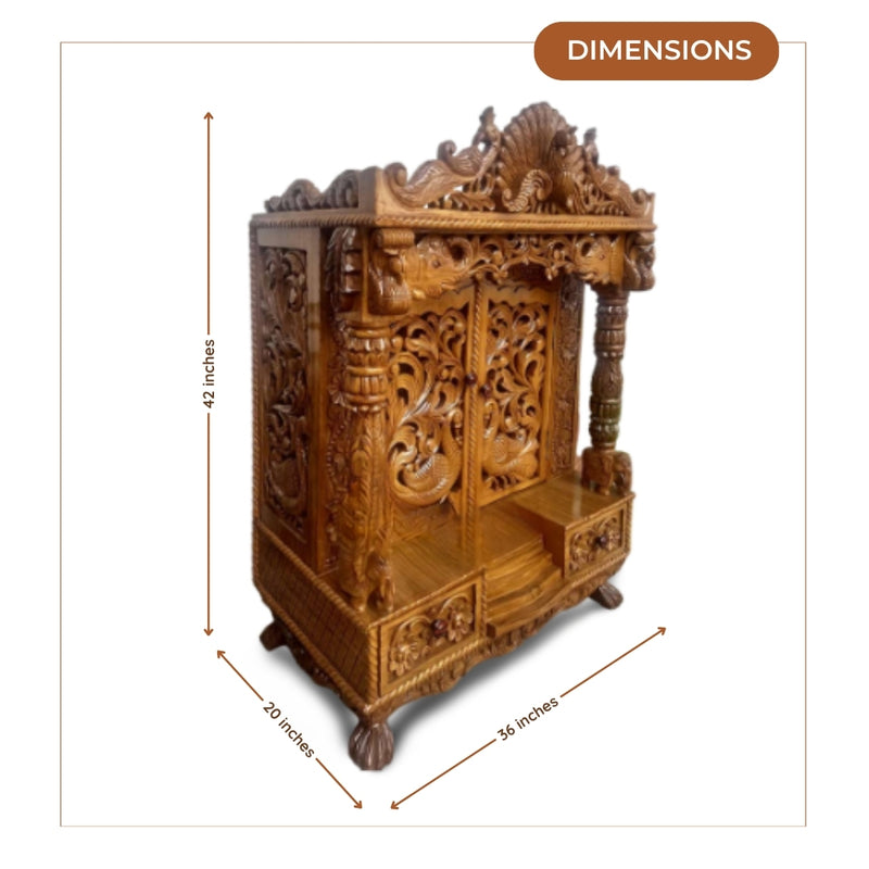 dimensions of Mor Pankh Teak Wood Mandir (Teak) 