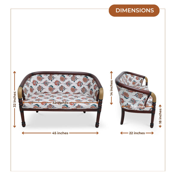 dimensions  of Nami Solid Wood Love Sofa (Brown Gold) 