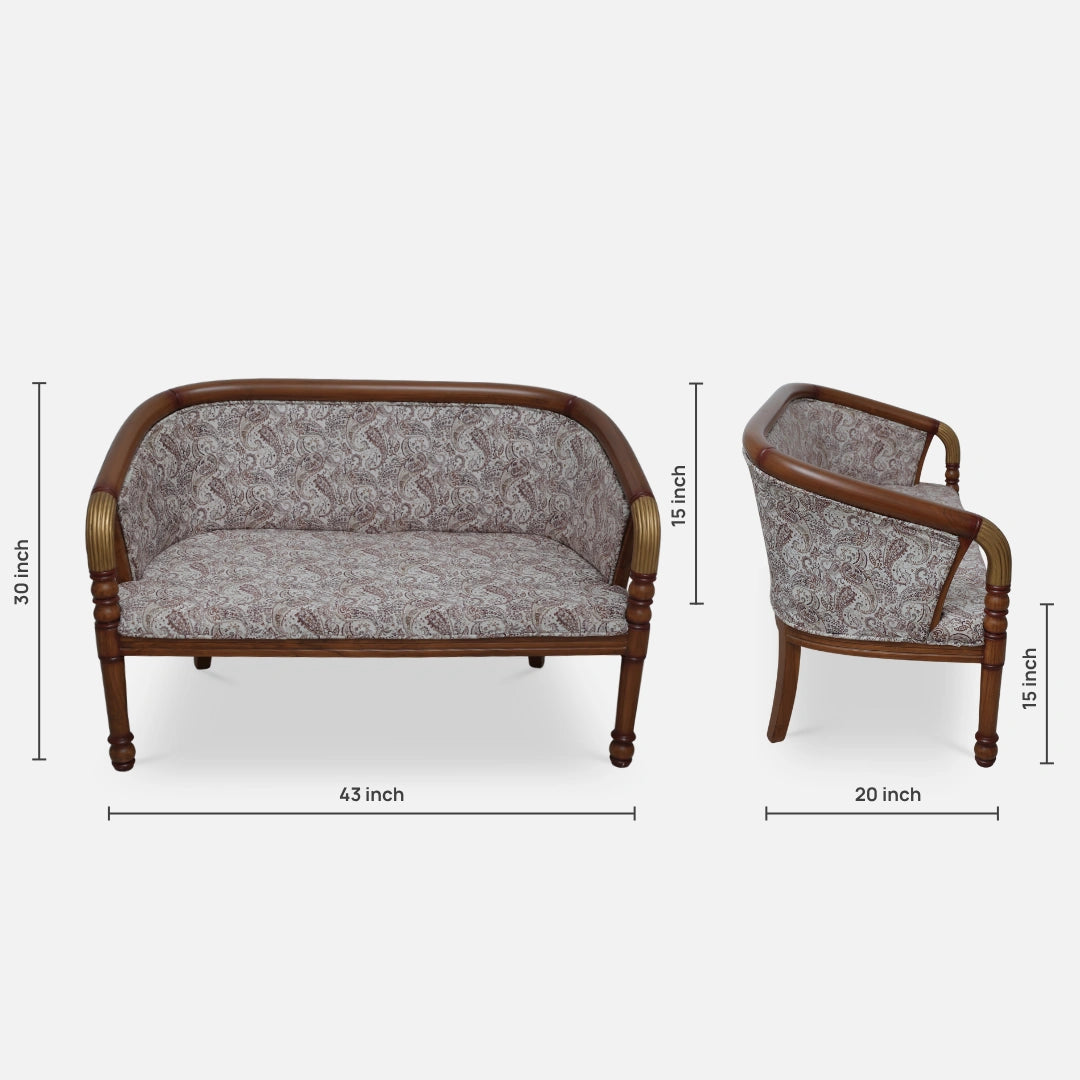 dimensions of Nami Solid Wood Love Sofa (Teak Gold) 