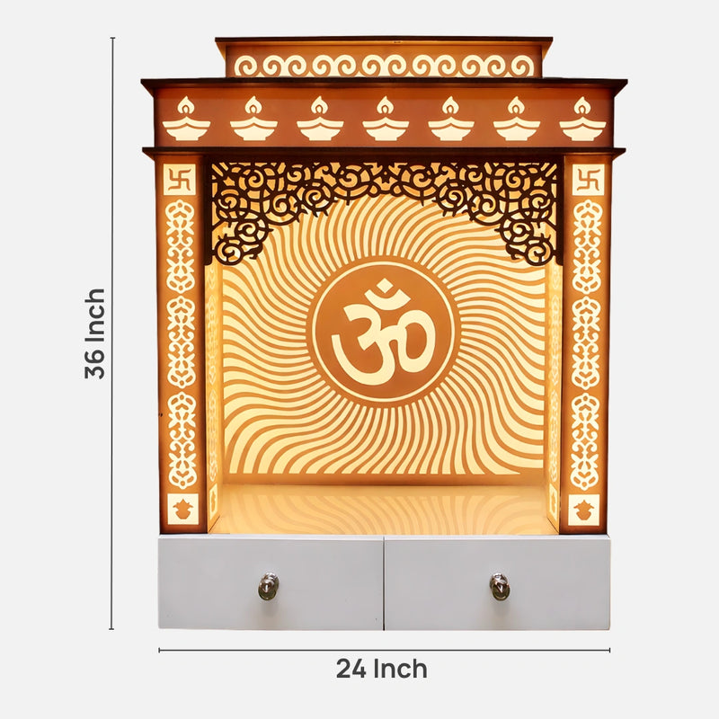dimensions of Omtarang Wooden Corian Mandir (White)
