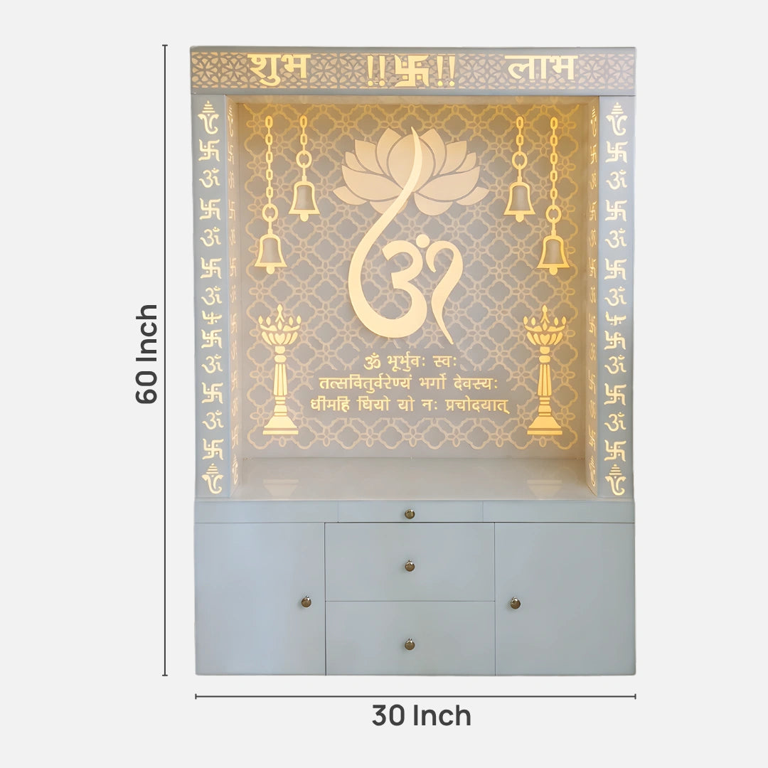 dimensions of Raghvika Wooden Corian Mandir (White)