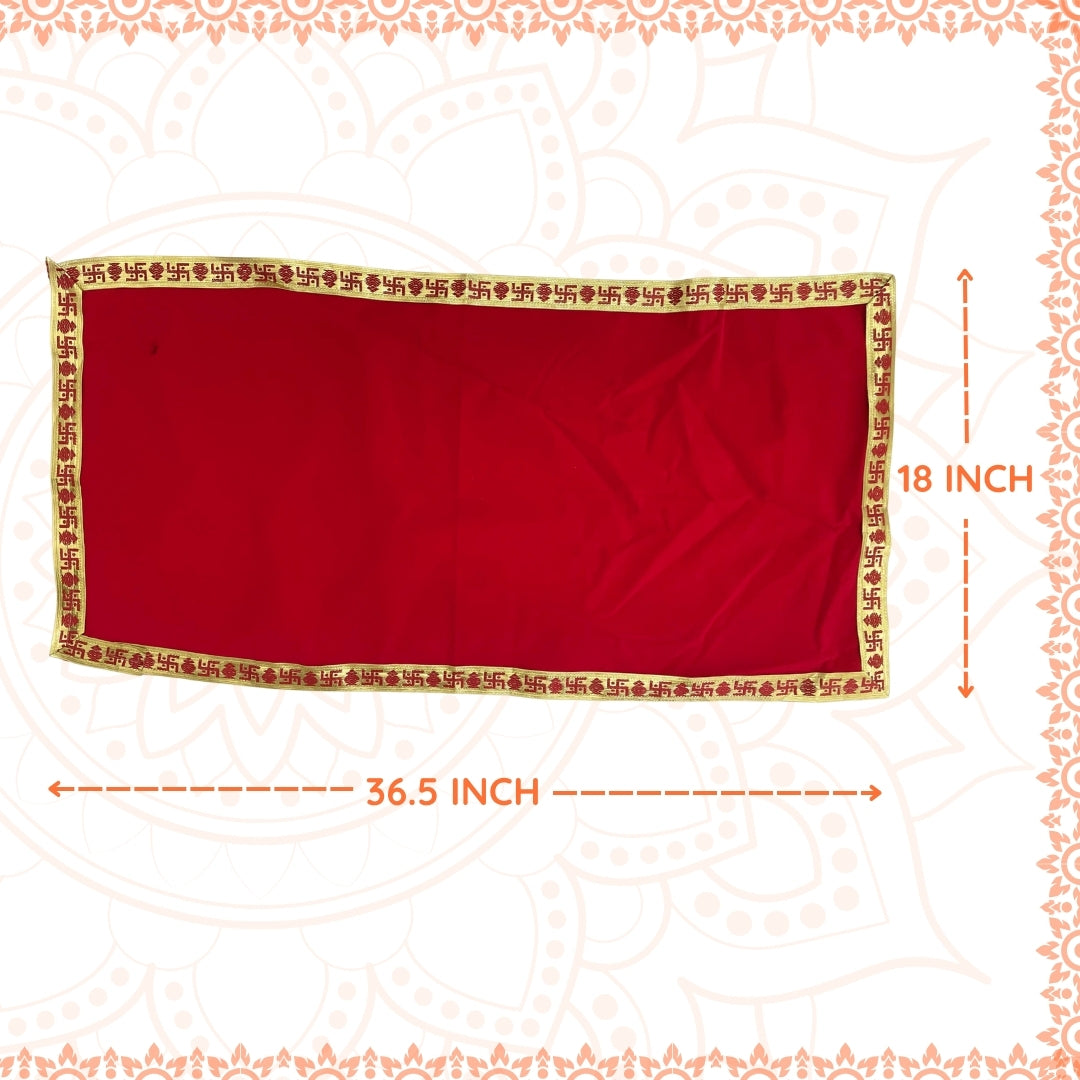dimensions of Red Velvet Pooja Aasan with Golden Swastik Border – 18x36.5 Inch 