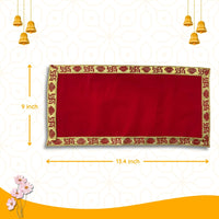 dimensions of Red Velvet Pooja Aasan with Swastik Border – 09x13.4 Inch 