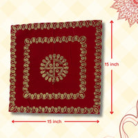 dimensions of Red Velvet Pooja Aasan with Swastik Embroidery 