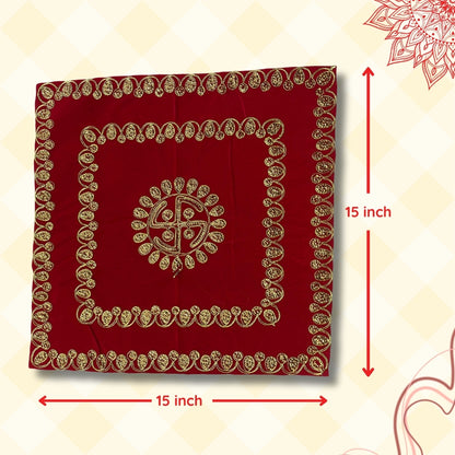 dimensions of Red Velvet Pooja Aasan with Swastik Embroidery 