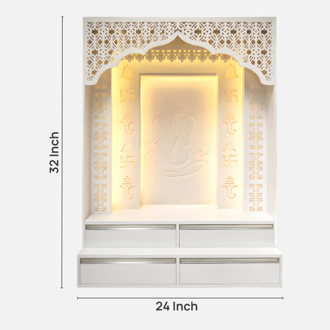 dimensions of Vinayra Wooden Corian Mandir (White)