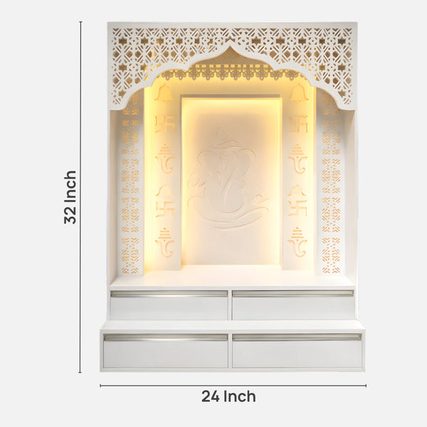 dimensions of Vinayra Wooden Corian Mandir (White)