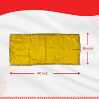  dimensions of Yellow Satin Pooja Aasan with Golden Lace Border – 18x40 Inch 