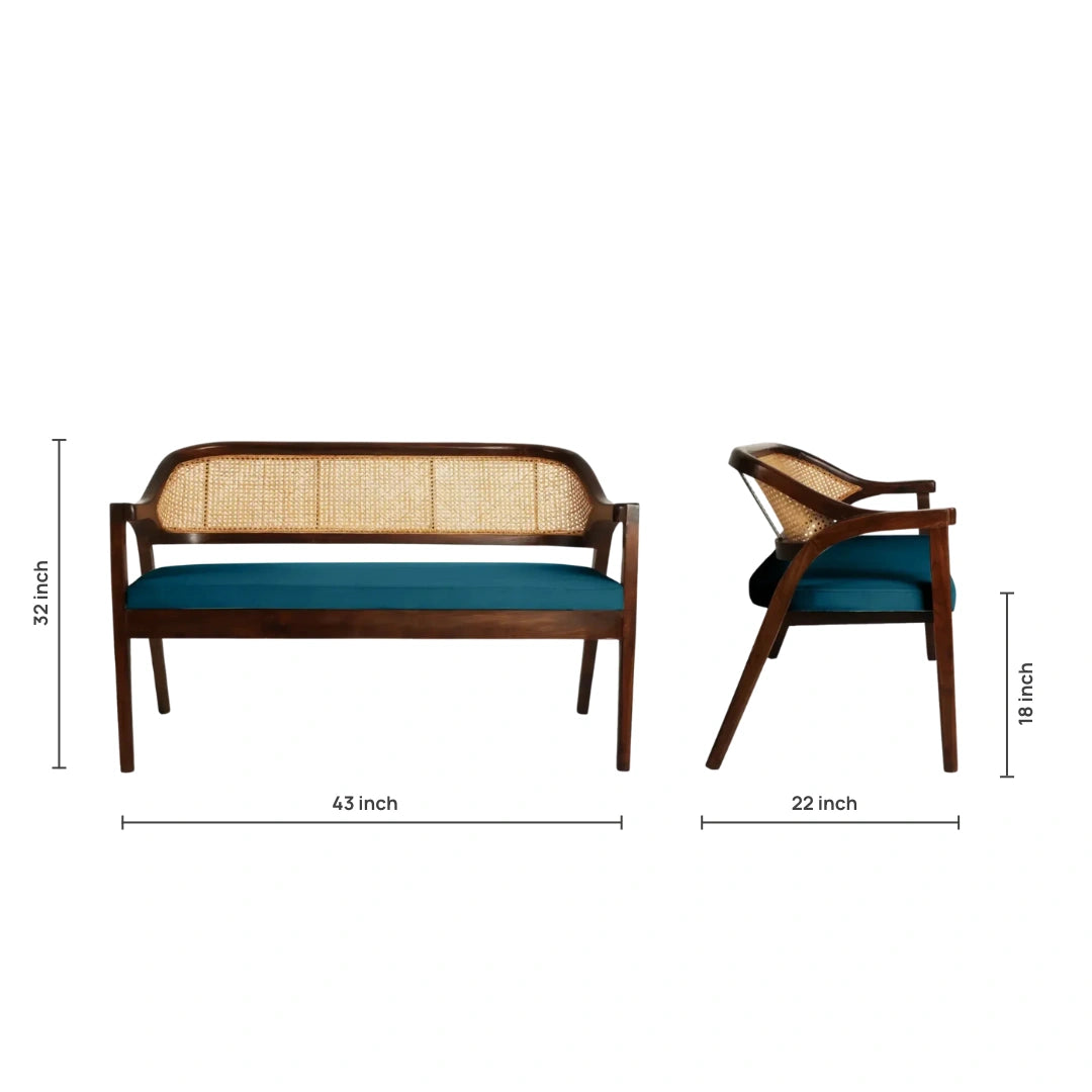 dimensions view  of  Arbor Solid Wood Love Sofa (Brown Blue) 