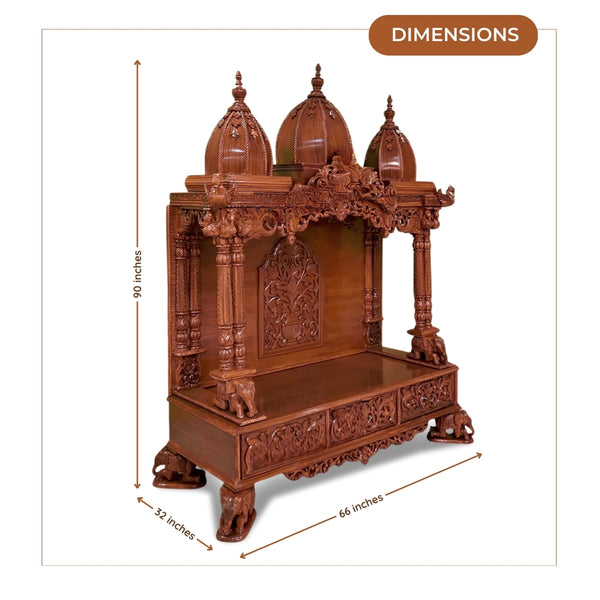 dimension view of Kamal Teak Wood Mandap (Brown) 