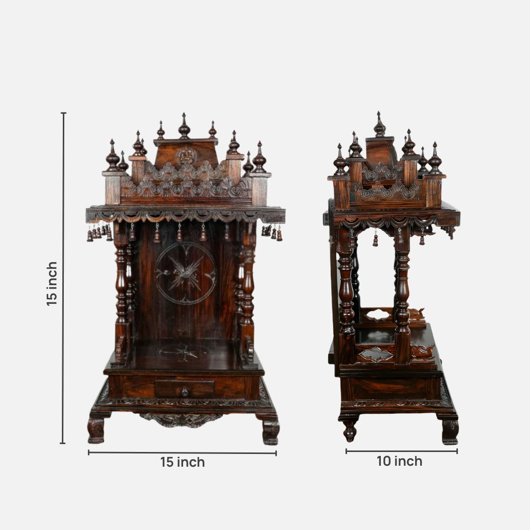 dimensions view  of Meera Teak Wood Mandir (Brown) 