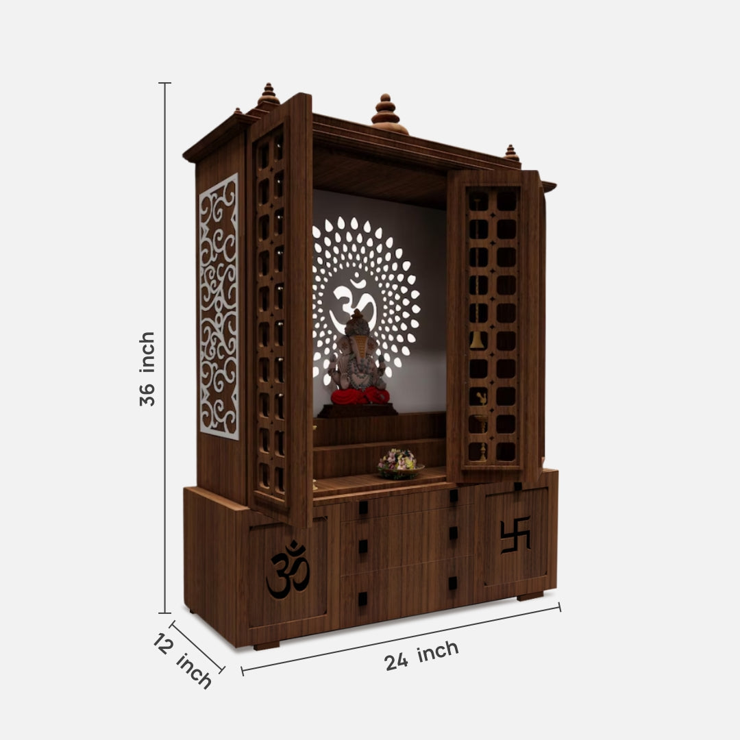  dimensions view  of Vishesh Teak Wood Mandir (Brown) 