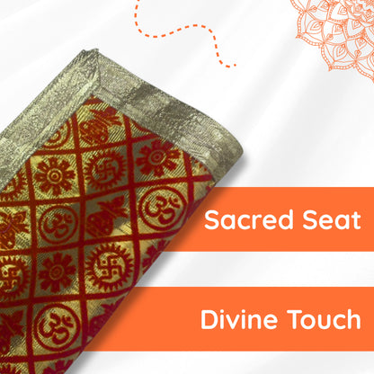 fold-view-Red and Golden-Brocade-Puja-Aasan-with-Spiritual-Motifs
