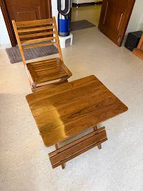 Customer photo: teak folding chair and table in their home