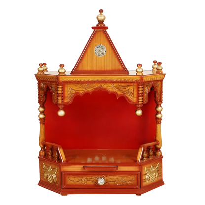 front image of Anugrah Wall Mount Pooja Mandir without Door (Teak Gold)