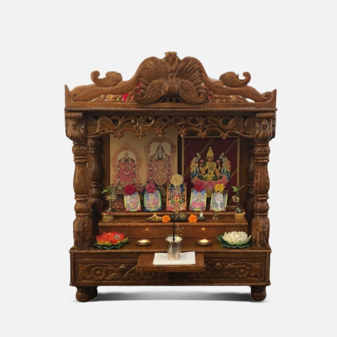 front images of Nakshi Teak Wood Mandir (Brown)