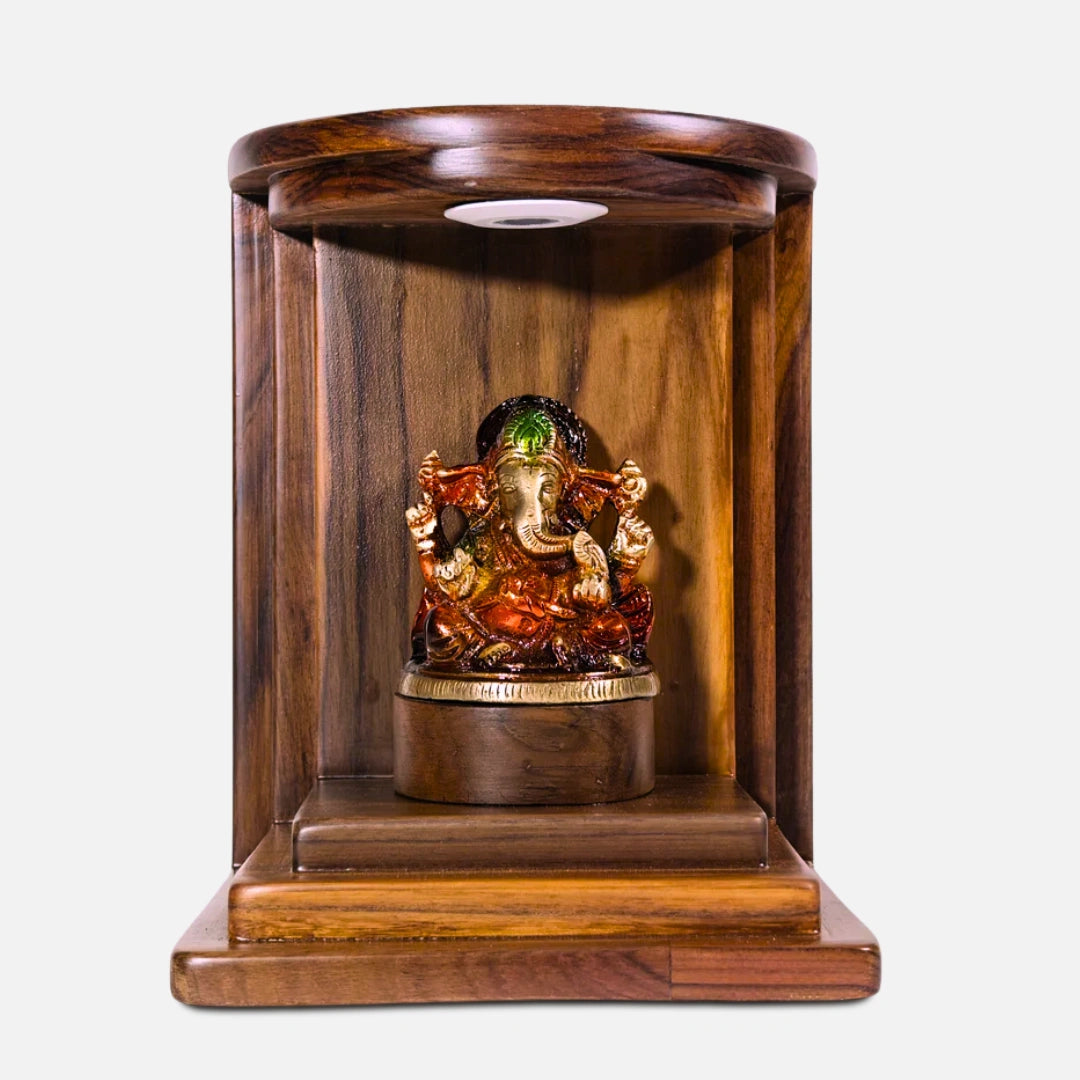front view of Aarsh Teak Wood Mandir Teak